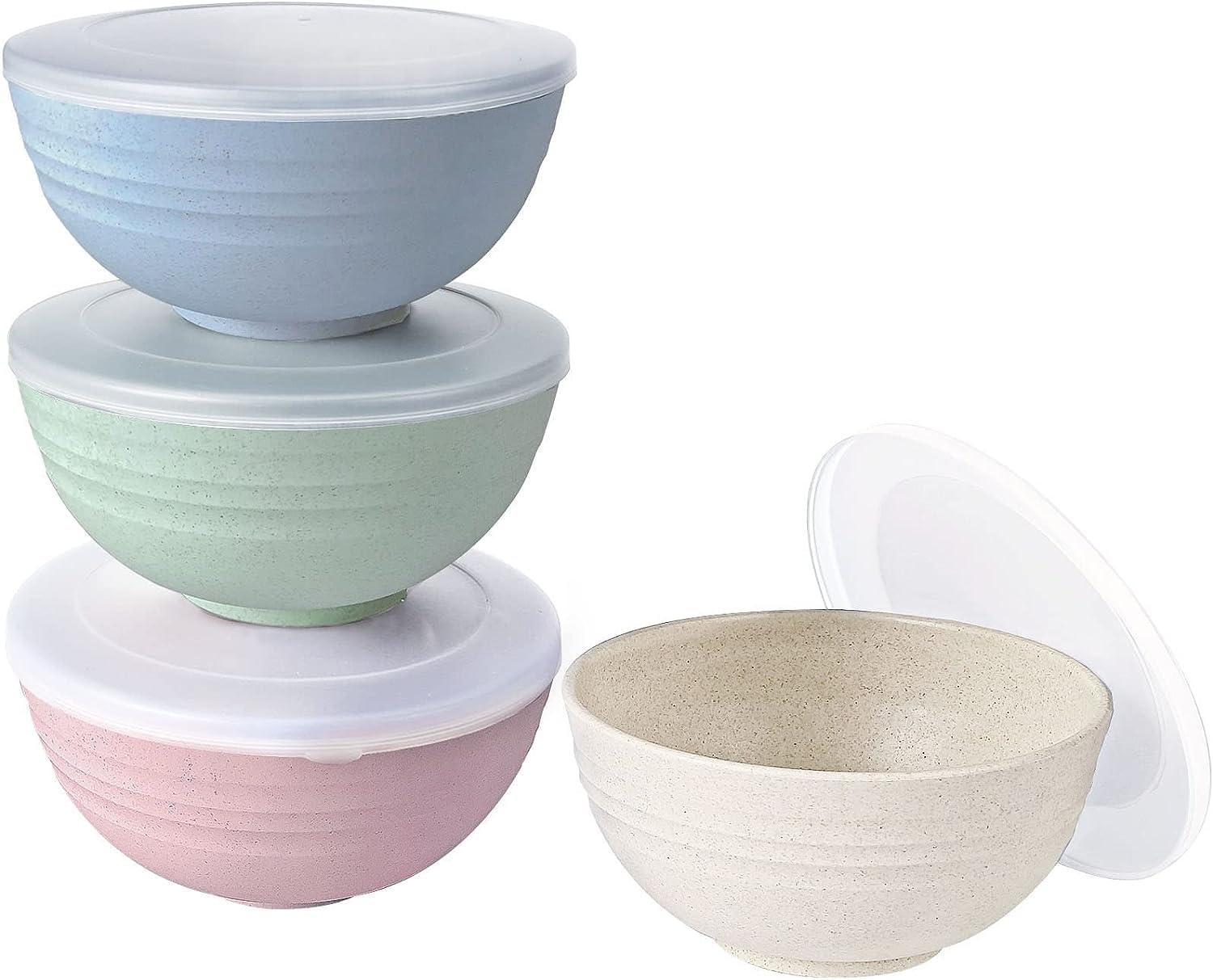 Sponsored Ad - Wheat Straw Cereal Bowls Set of 4 with Dust-Proof Lid/Bowls for Kitchen/Microwave & Dishwasher Safe Bowl for Soup, Snack and Cereal or Salad, Capacity: 800 ML (Multicolor)