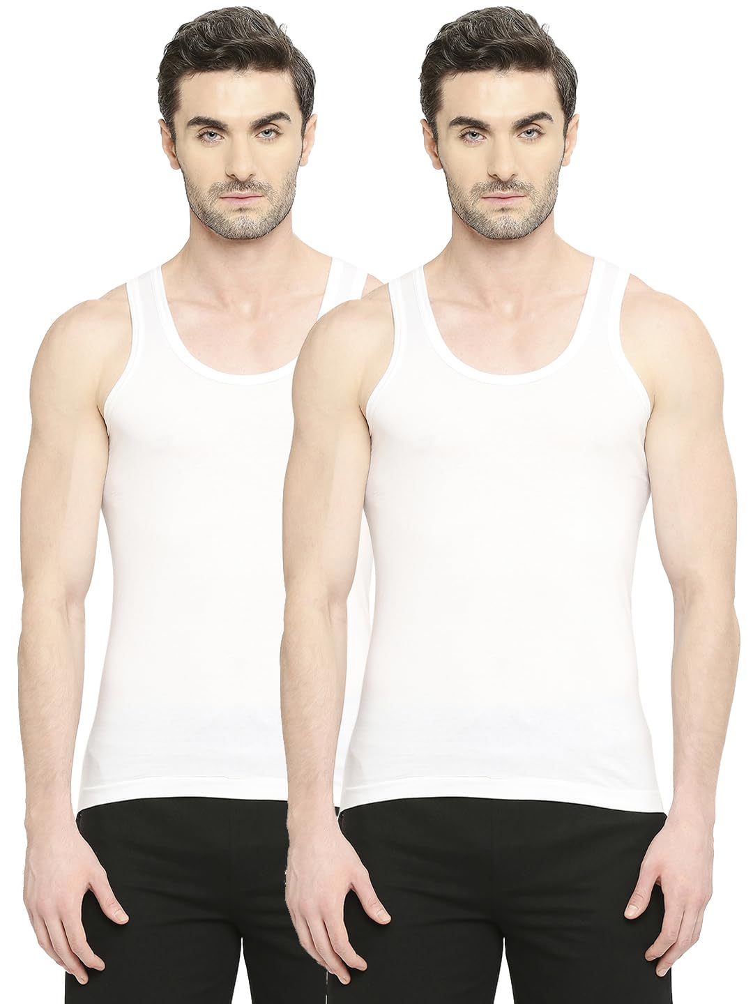 Bonus Classic Mens 100% Cotton Sleeveless White Vest, 100 Size, Pack of 2-image-25