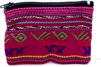 Mini Multicolored Tribal Pattern Woven Lightweight Coin Purse Zipper Pouch - Womens Fashion Handmade Bags Boho Travel Accessories Hot Pink