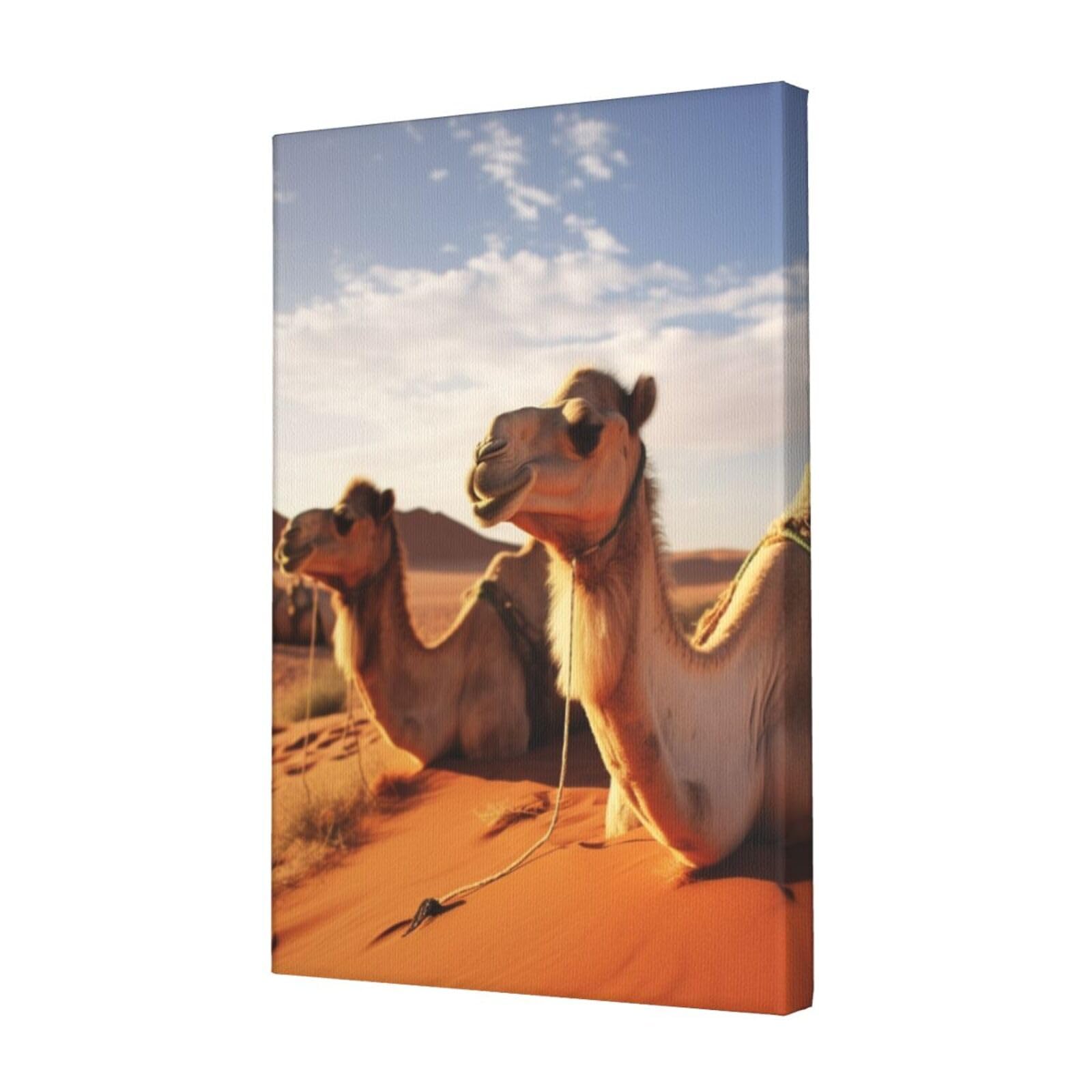 KLOPH Camels Rest Desert Canvas Wall Art for Living Room 12"x18" Modern Artwork Painting for Bathroom Hanging Canvas Prints Aesthetic Wallart for Bedroom Kitchen Office Wall Decor