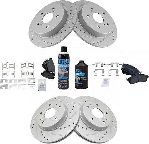 Miniatura 2 de TRQ Kit de pastillas de freno y rotores de rendimiento delantero y trasero, kit químico de freno, pastillas de freno, rotores de freno,