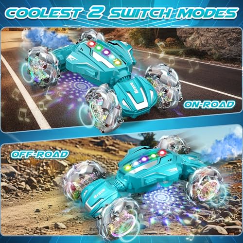 Image of Gesture Sensing RC Stunt Car, Boys Toys Age 6-12, 4WD Hand Controlled Remote Control Car with Light & Music, 360Rotation Christmas Birthday Gift for Boys Girls Age 6 7 8 9 10 11+(Lagon Blue)