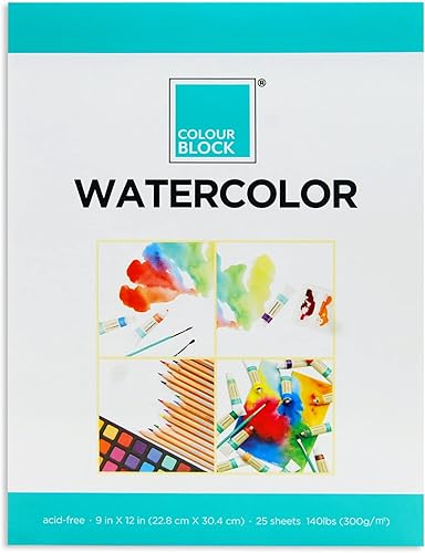 COLOUR BLOCK Bloc de papel de acuarela  25 hojas  9 x 12 pulgadas  Bloc de dibujo grueso y absorbente  Ideal para rotulador de pintura, bolígrafo de