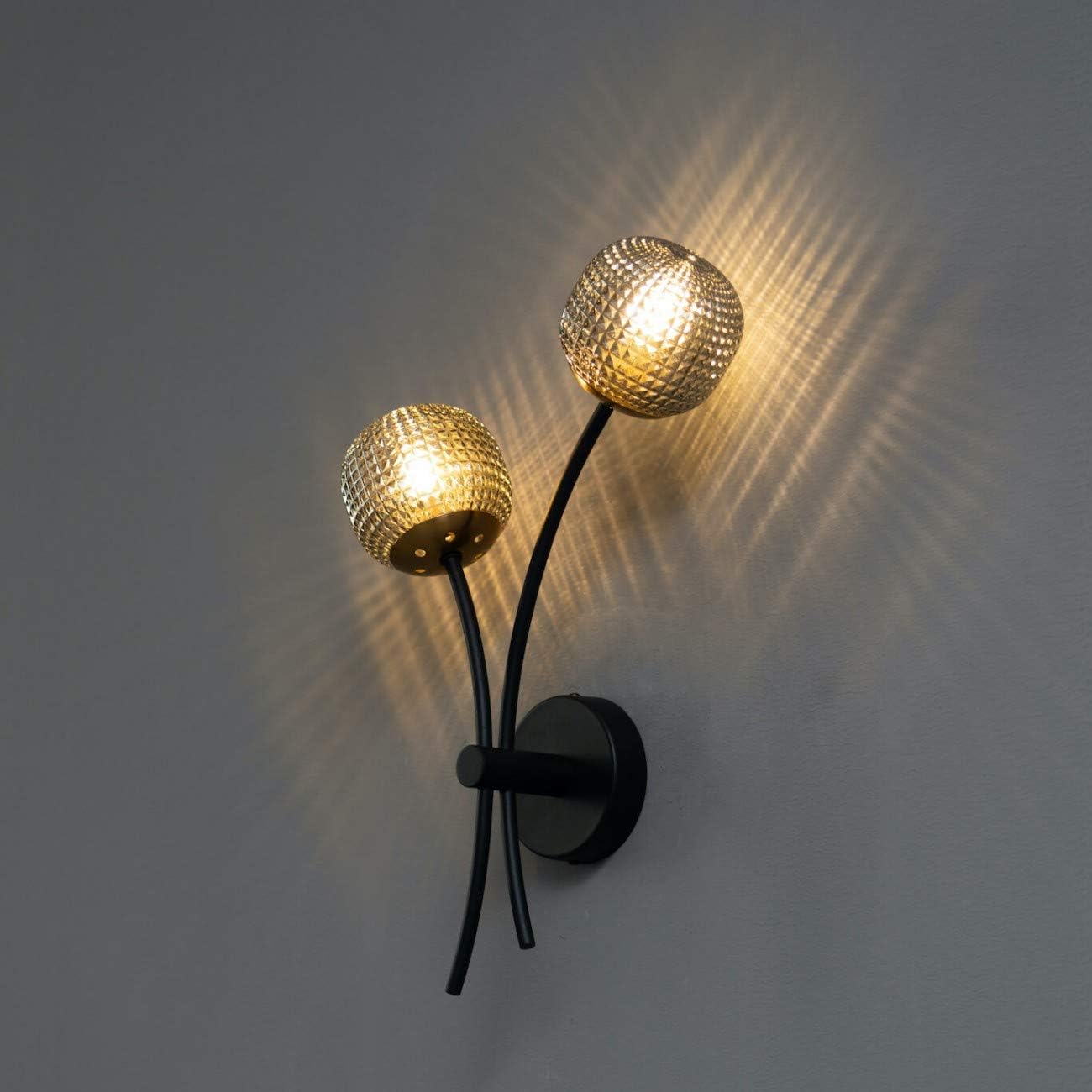 Kosilim Anastasia – Aplique 2 vasos ahumados negros y texturados – Luz blanca cálida para iluminación salón, dormitorio, cocina, pasillo – 2 x 5 W – G9 – IP20