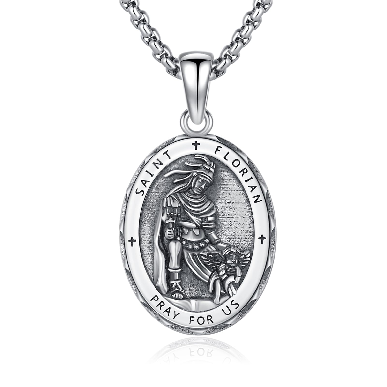 Silver/14K Gold Patron Saint Medal Amulet Necklace for Men Women