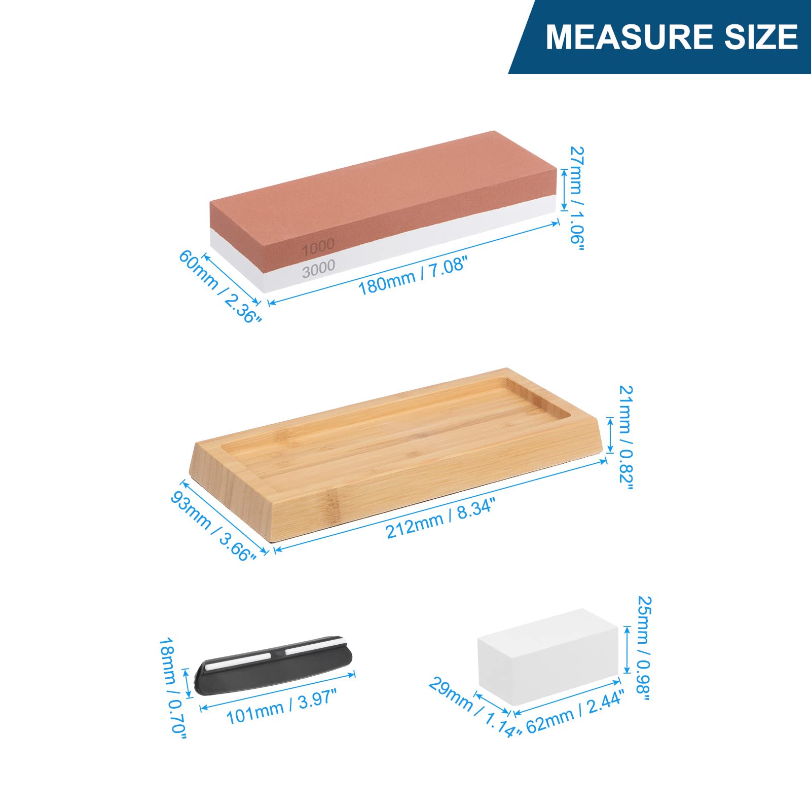 HARFINGTON Sharpening Stone Set 1000/3000 Grit Dual Sided Whetstone Sharpening Kit with Non-Slip Bamboo Base, Angle Guide, 1 Set(4pcs)