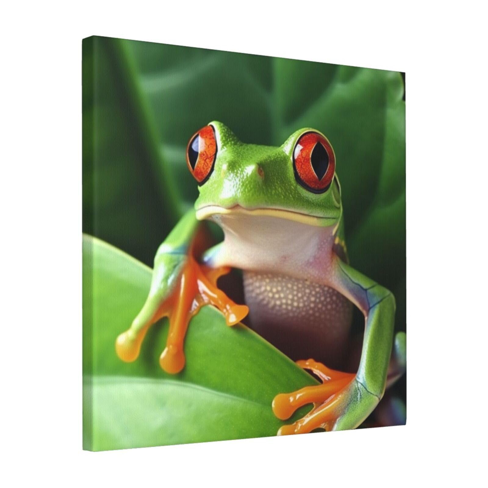 FodPand Cute Frog Canvas Wall Art for Living Room Wall Decor 16"x16" Modern Artwork Painting Pictures Hanging Canvas Prints Aesthetic Wall Art for Bedroom Bathroom Office Wallart Decor