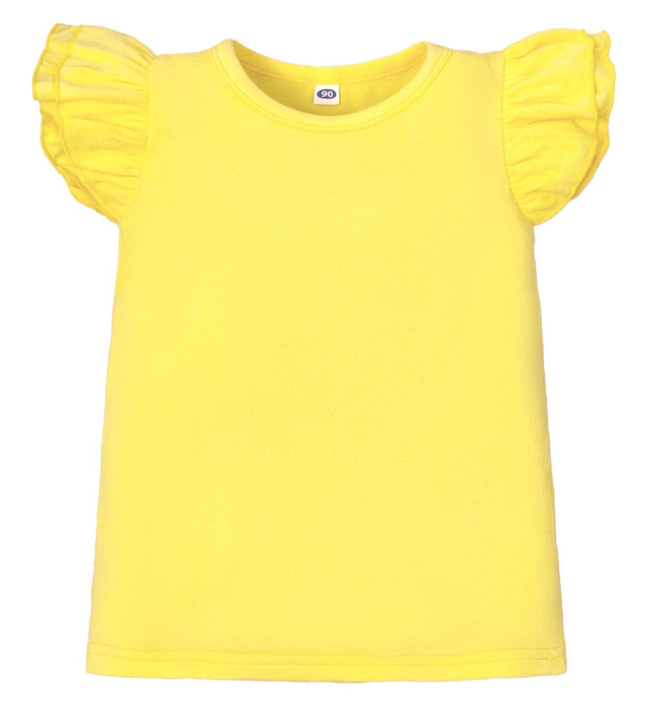 ZFZDRen 12M-7Y Toddler Baby Girls T Shirt Solid Color Blouse Ruffle Top Cotton Casual Tees Plain Shirt