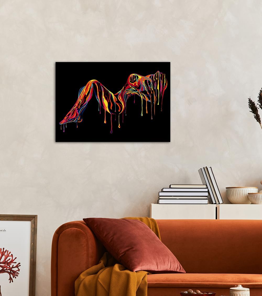 Abstract Sexy Woman Shower Painting on Canvas Wall Art Nude Modern Colorful Prints Home Decor for Living Room Bedroom Hotel Bar Toilet, Framed 18” x 24''