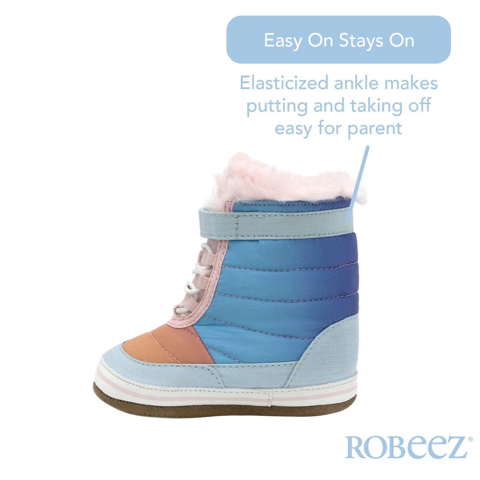 Robeez First Kicks Baby Boots High Top Shoe for Infant/Toddlers, Girl Boy Unisex, Sun Valley Multi Nylon/Plush Faux Fur, 6-9 Months