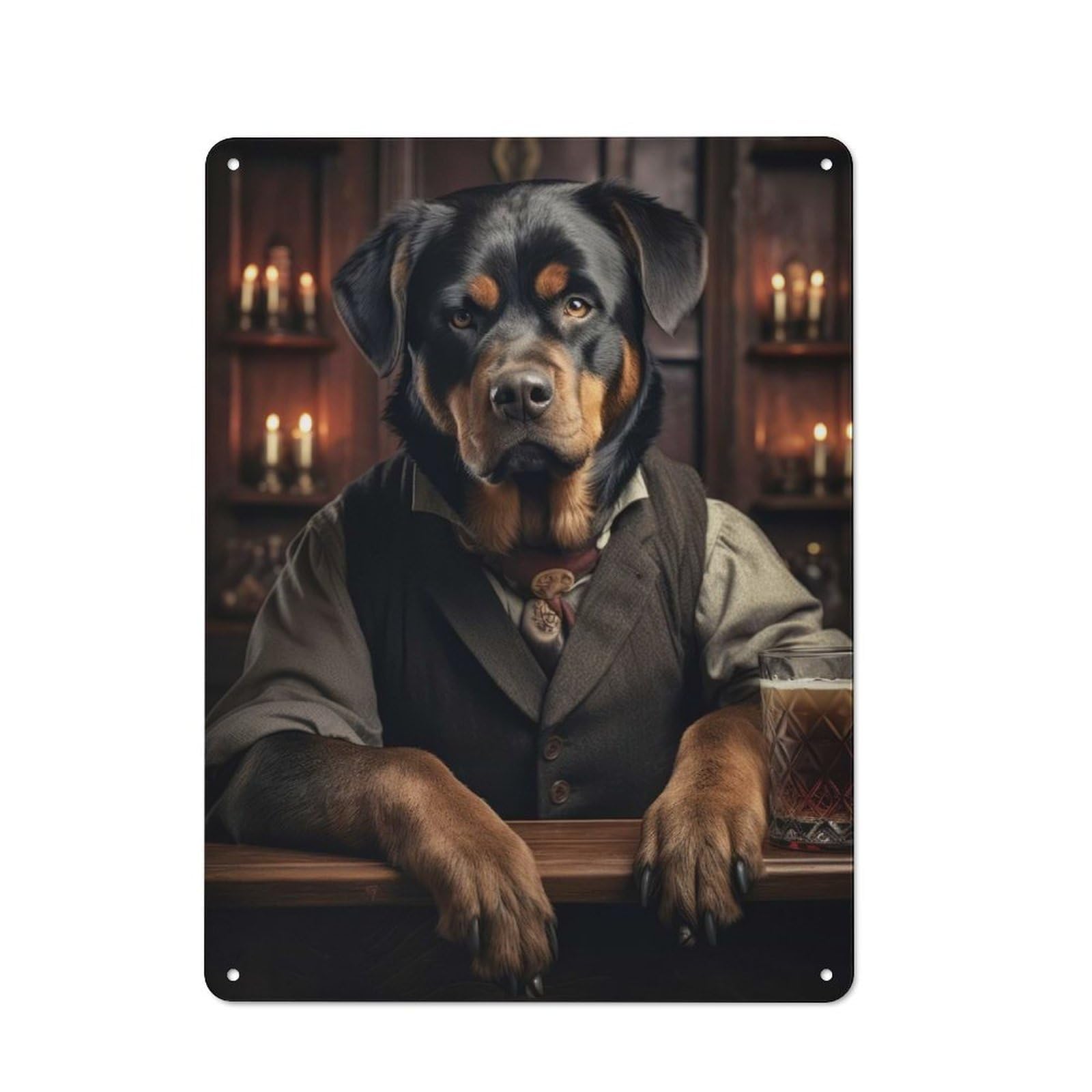 Junmoney Rottweiler In The Bar Metal Wall Sign 40X30cm, Retro Decor For Garage Wall, For Kitchen, Dining Room And Home Bar Wall Decor