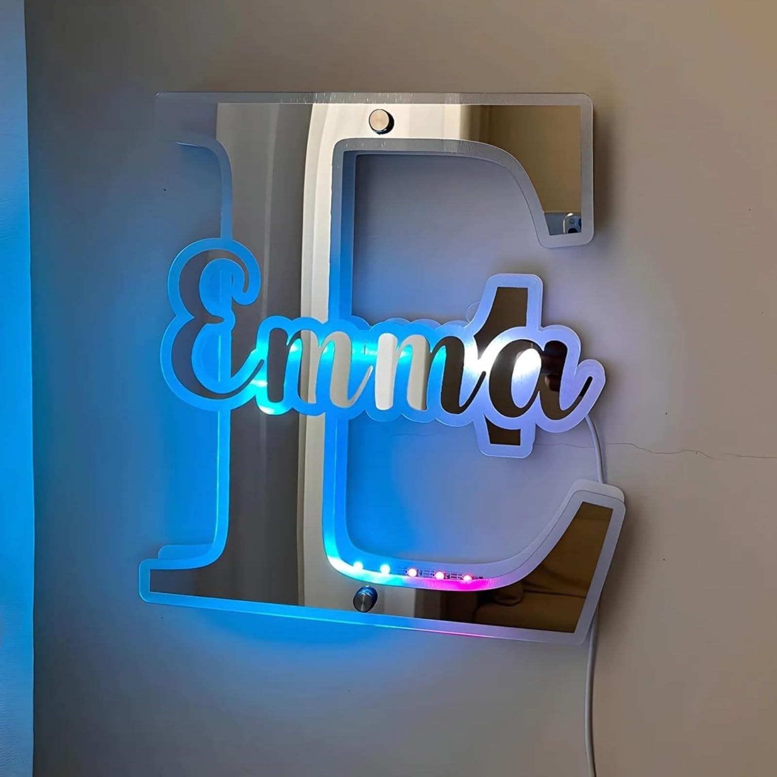 Miroir LED Personnalisé Avec Prénom – Enseigne Néon Miroir 8 Pouces – Décoration Chambre Unique