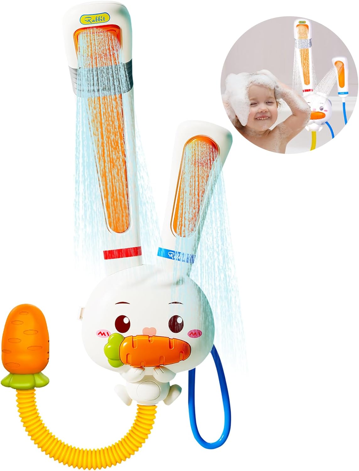Hanmulee Baby Bath Toys Rabbit Shower Head, Double Sprinkler Baby Bath