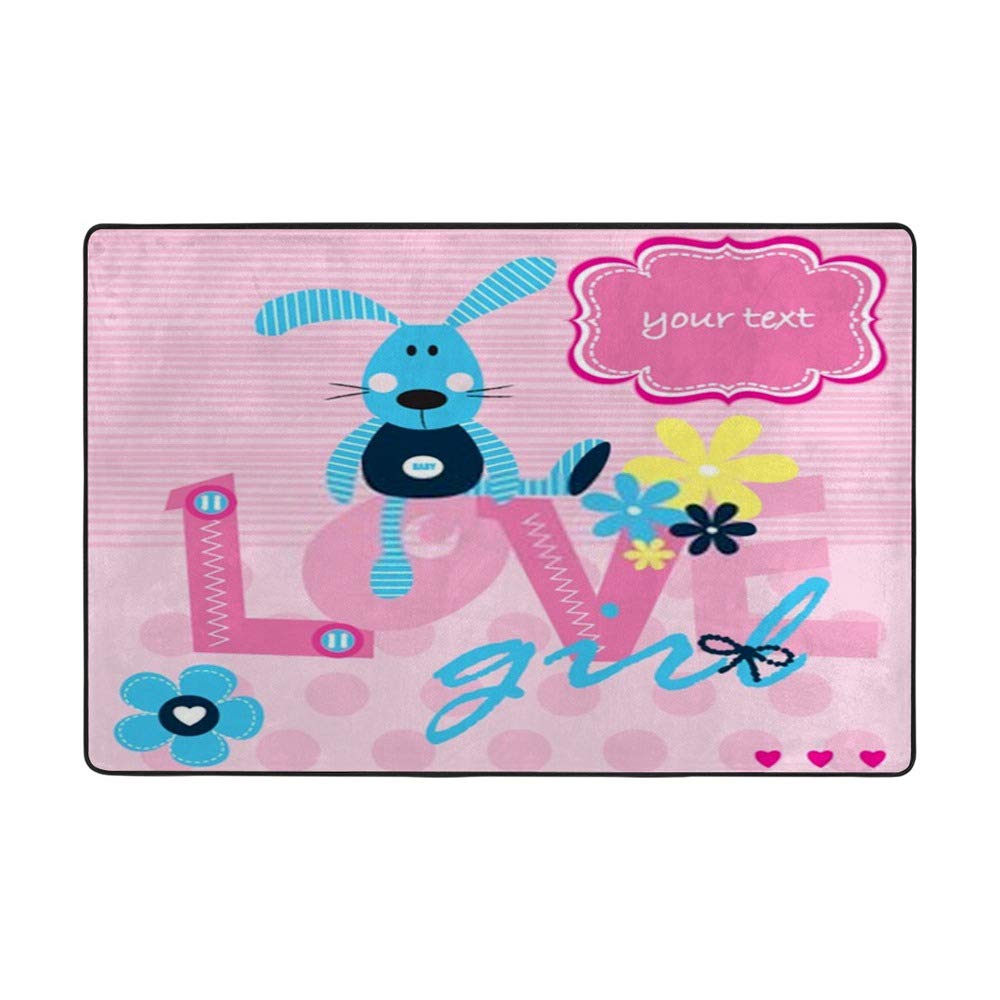 Tapis de salon motif lapin style carte de vœux en tissu polyester doux 60X39Inch