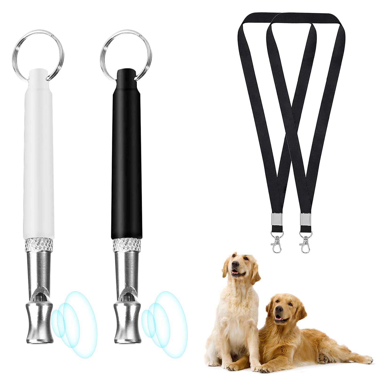 SEGMINISMART Silbato para perros profesional, silbato ultrasónico para perros ajustable, profesional silencioso de alta frecuencia accesorios con cordón, 2 unidades (negro+blanco)