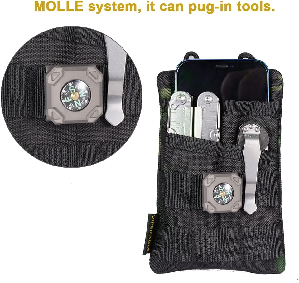 VIPERADE VE3 Tool Pouch Pocket Organizer, Nylon Tool Belt Loop Pouch with 4 Pockets Tool Storage EDC Pouch for Flashlight/Pocket Knife, Tactical Pen, Notebook (Black Camo) - - 