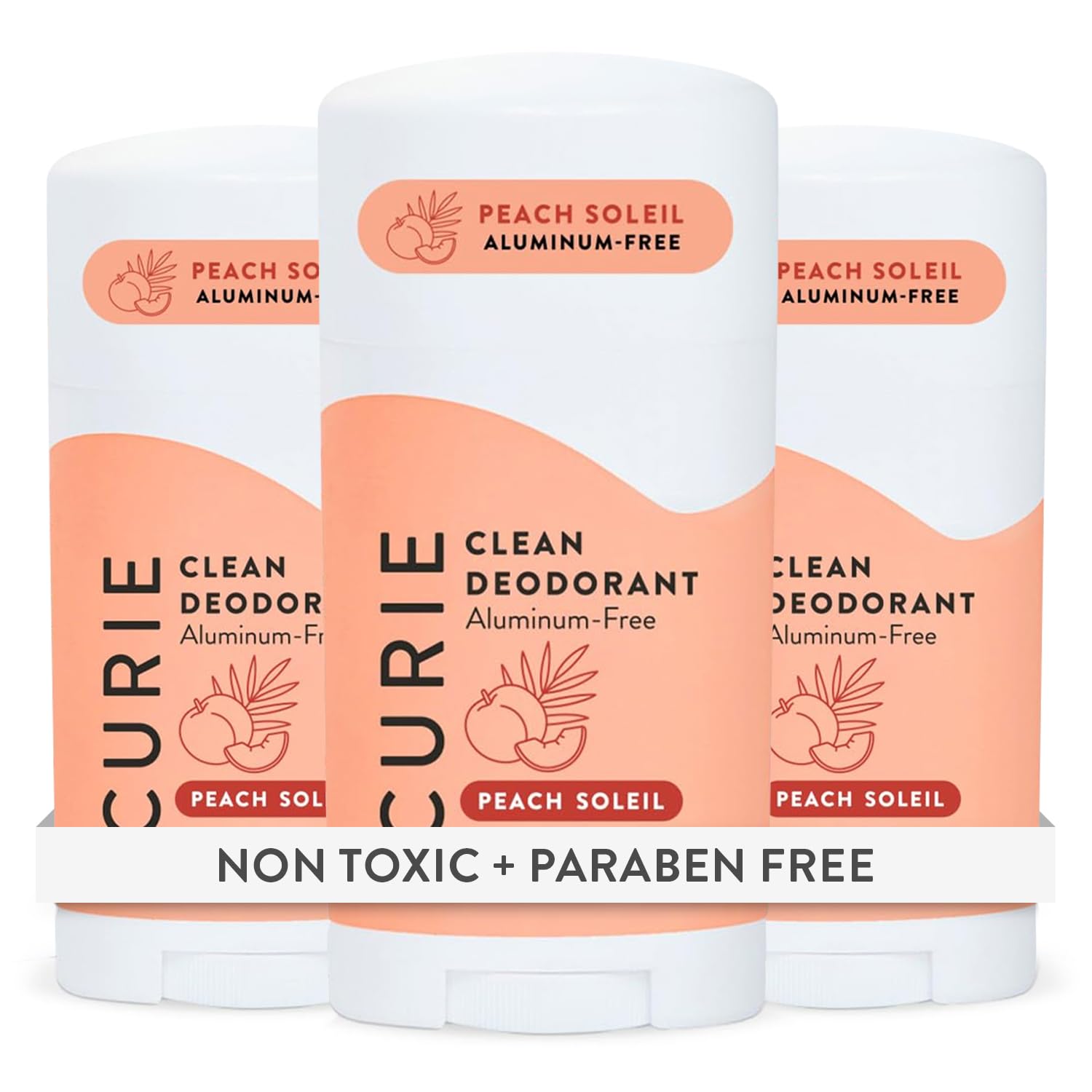 Curie Natural Deodorant for Women - Peach Soleil - Aluminum Free, Clean, Sustainable, Vegan, Paraben Free (3pk)