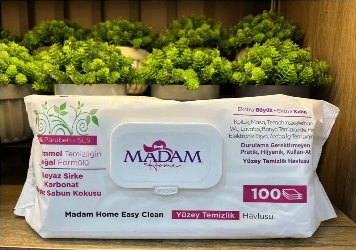 Chusteczki nawilżane, bardzo duże i bardzo grube, 100 sztuk, naturalna formuła, biały ocet, soda i zapach mydła, bez parabenów i bez SLS, higieniczne i jednorazowe, idealne do powierzchni,