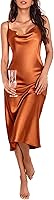 Ekouaer Women's Satin Nightgown Sexy Lingerie Sleepwear Spaghetti Strap Cowl Neck Elegant Midi Slip Dress