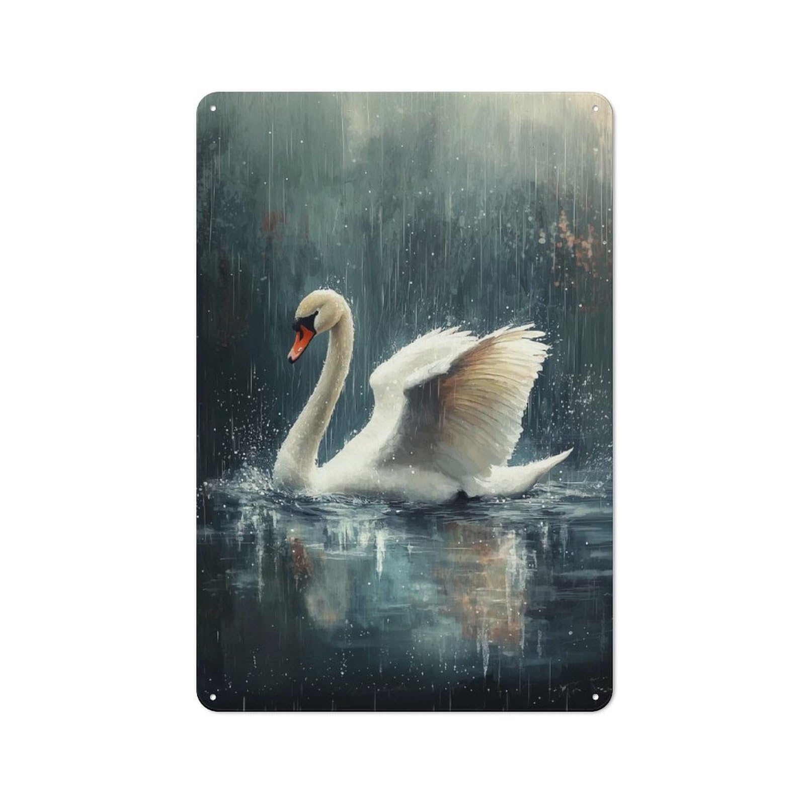 Junmoney Swan In The Rain Retro Tin Wall Plaque 30X20cm For Dining Room Or Kitchen, For Home Decor Collectors