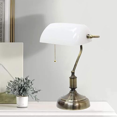 Miniatura 2 de Anmire Bankers - Pantalla de repuesto para lámpara o pantalla de farmacia, lámpara de biblioteca tradicional blanca de cristal, lámpara de