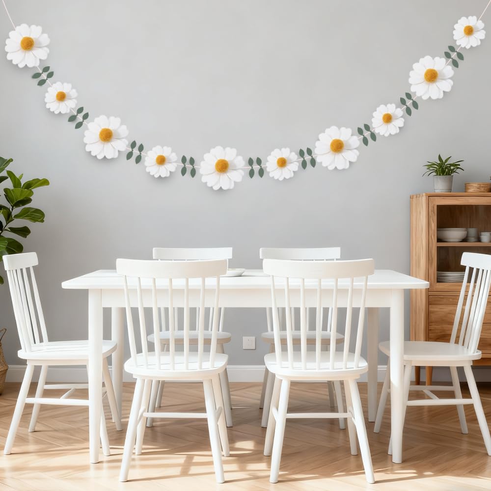 Daisy Felt Garland, 78.7Inch Flower Party Banner Adjustable & Reusable Summer Party Decorations for Birthday Wedding Photo Backdrop