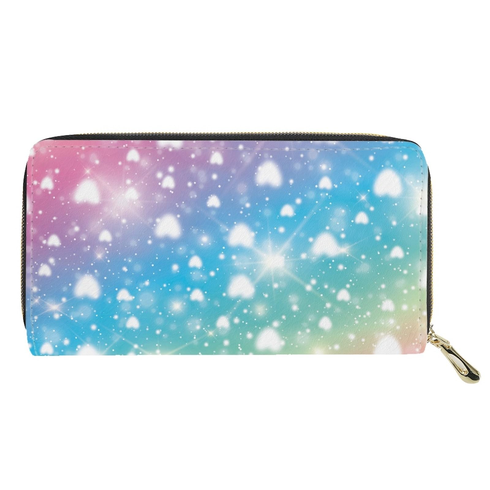 JOAIFO Womens Wallet Rainbow Love Heart Print Long Clutch Large Capacity Purse Billfold Wallet Valentine's Day Theme PU Leather Clutch Bag