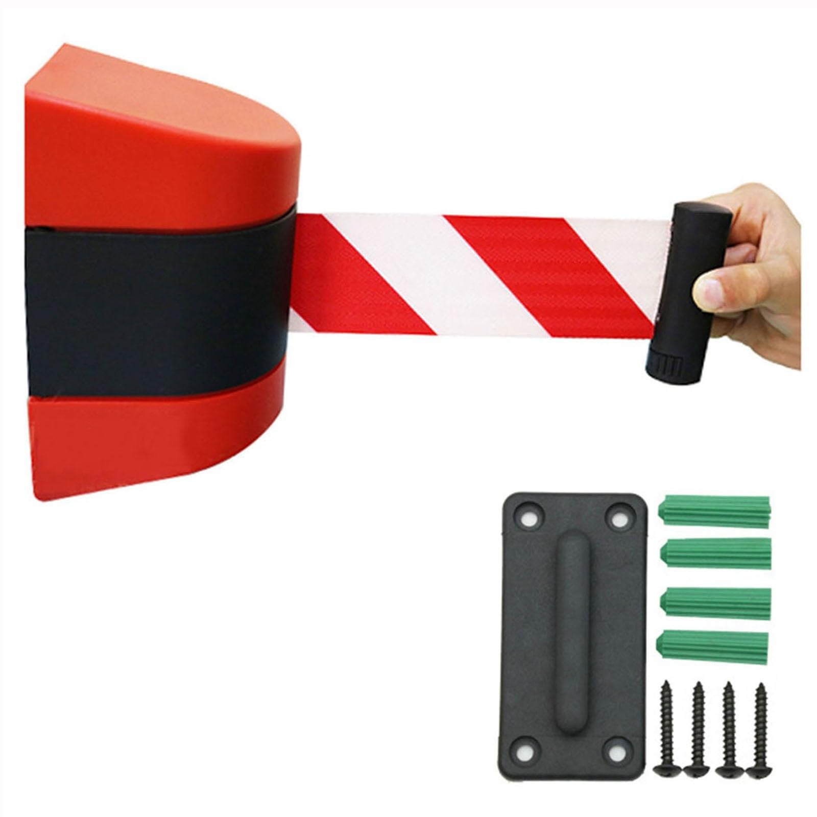 Oudini Red Wall Mounted Queue Barrier Belt, Belt Barrier Retractable Queue Rope Barrier For Playground Park Hotel Crowd Control/Red/5M/16.4Ft