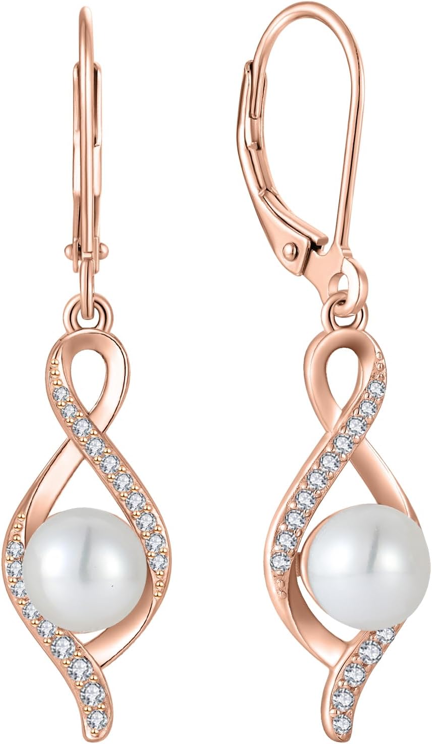 Freshwater Pearl Drop Earrings for Women 925 Sterling Silver Infinity Twisted Dangle Earrings Pearl Jewelry for Her