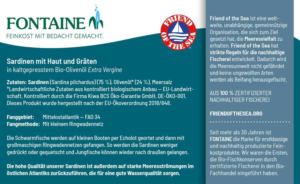 Fontaine - Sardinen Bundle - 3 Sorten (je 2 Dosen) - 6er Pack - Premium Sardinenfilets aus 100% zertifizierter, nachhaltiger Fischerei und kontrolliertem Anbau