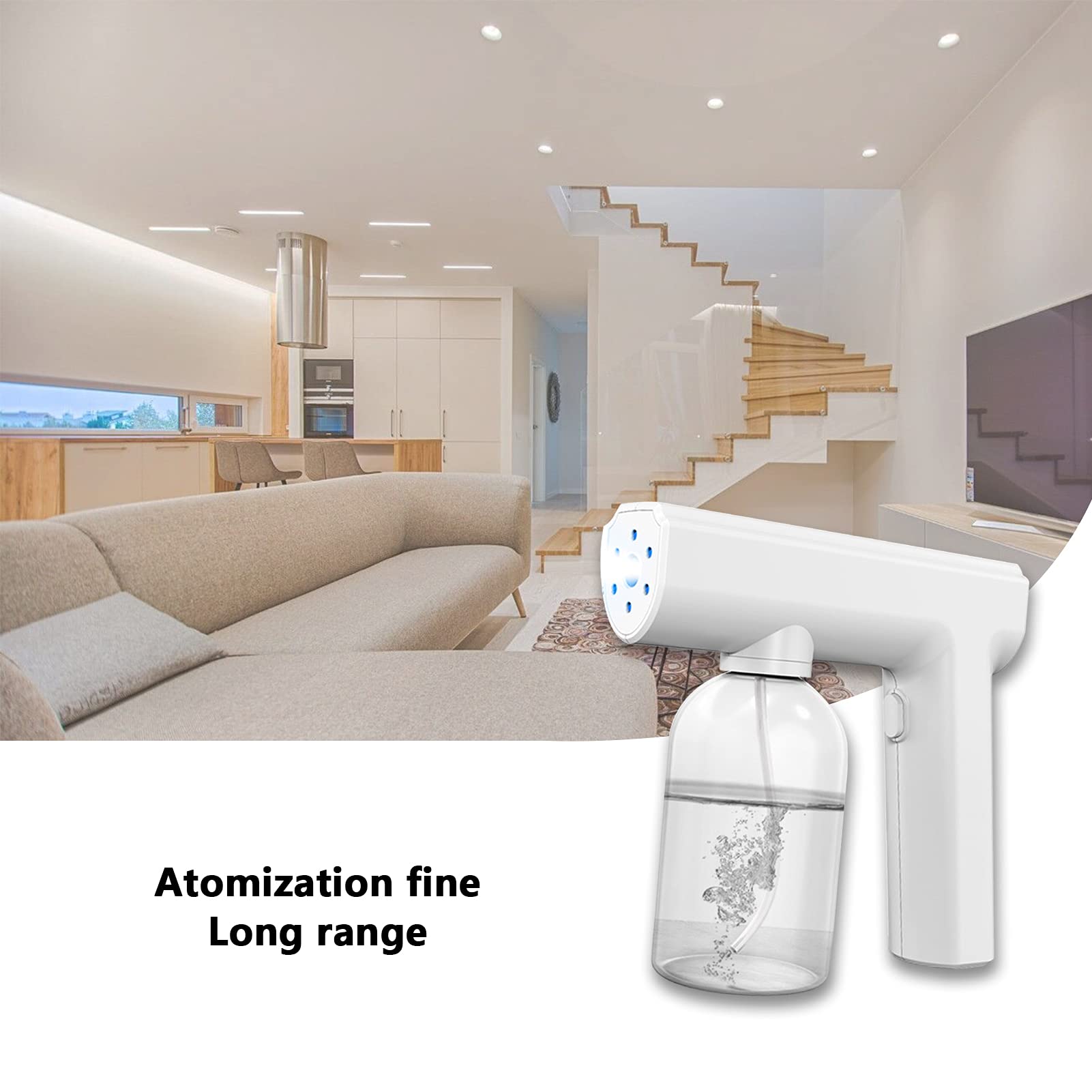 Nano atomizzazione disinfettante pistola a spruzzo, senza fili luce blu sterilizzazione vapore macchina nebbia (bianco)