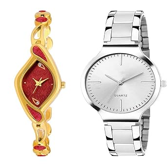RPS FASHION WITH DEVICE OF R Analog Red Curve Dial & White British Girls Watch Pack of 2