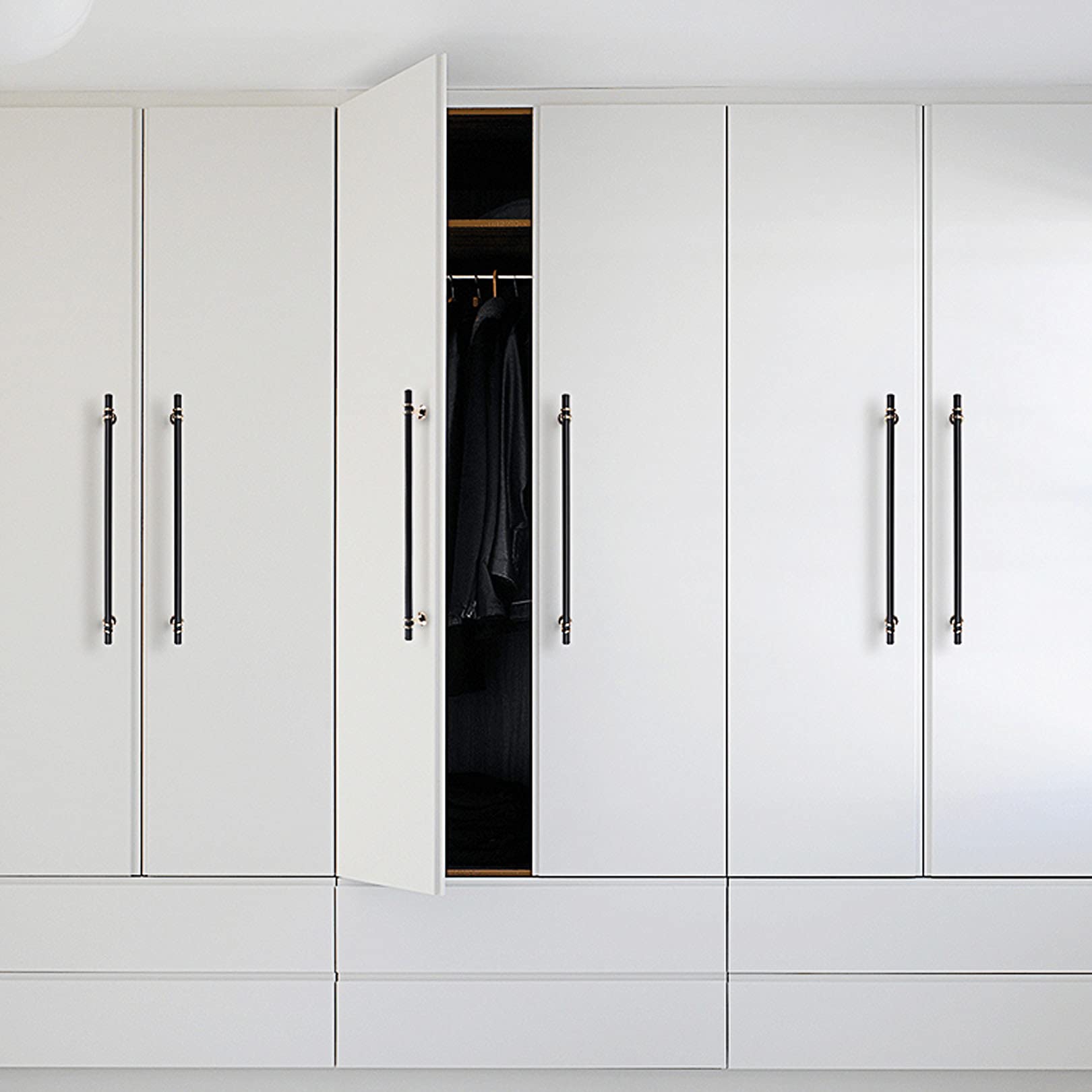 5 Pezzi di Maniglie Nere per cassetti e armadi,pomelli per Ante di cucine,in Lega di Alluminio Massiccio,per armadi e cassetti,Stile Moderno
