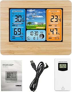 ZSEDP Multifunction Digital Weather Station LCD Alarm Clock Indoor Outdoor Weather Forecast Barometer Thermometer Hygrometer (Color : Brown)