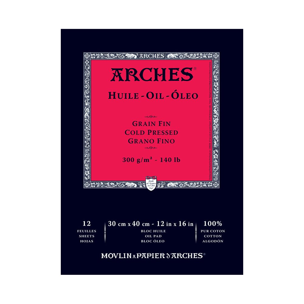 Arches 1795109 Ölblock (für Ölfarben, Feinkorn 100% Baumwolle, 31 x 41 cm, 12 Blatt, 300g/m²) weiß