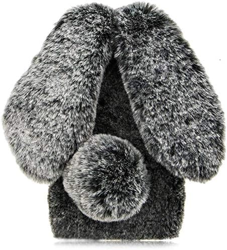 Xifanzi Faux Rabbit Fur Case for Samsung Galaxy A12 Fur Bunny Furry Protective Phone Cover Plush Case Skin Cover Rubber Cute Soft Warm Fluffy Case for Women Girls Shell Glitter Cases Pink