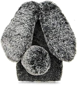 Girls Furry Case Cute Cover Compatible with Samsung Galaxy A06 Bunny Ear Plush Protective Cover Decorative Washable Cover Case Fluffy Soft Rabbit Phone covers for Samsung Galaxy A06 - Gray