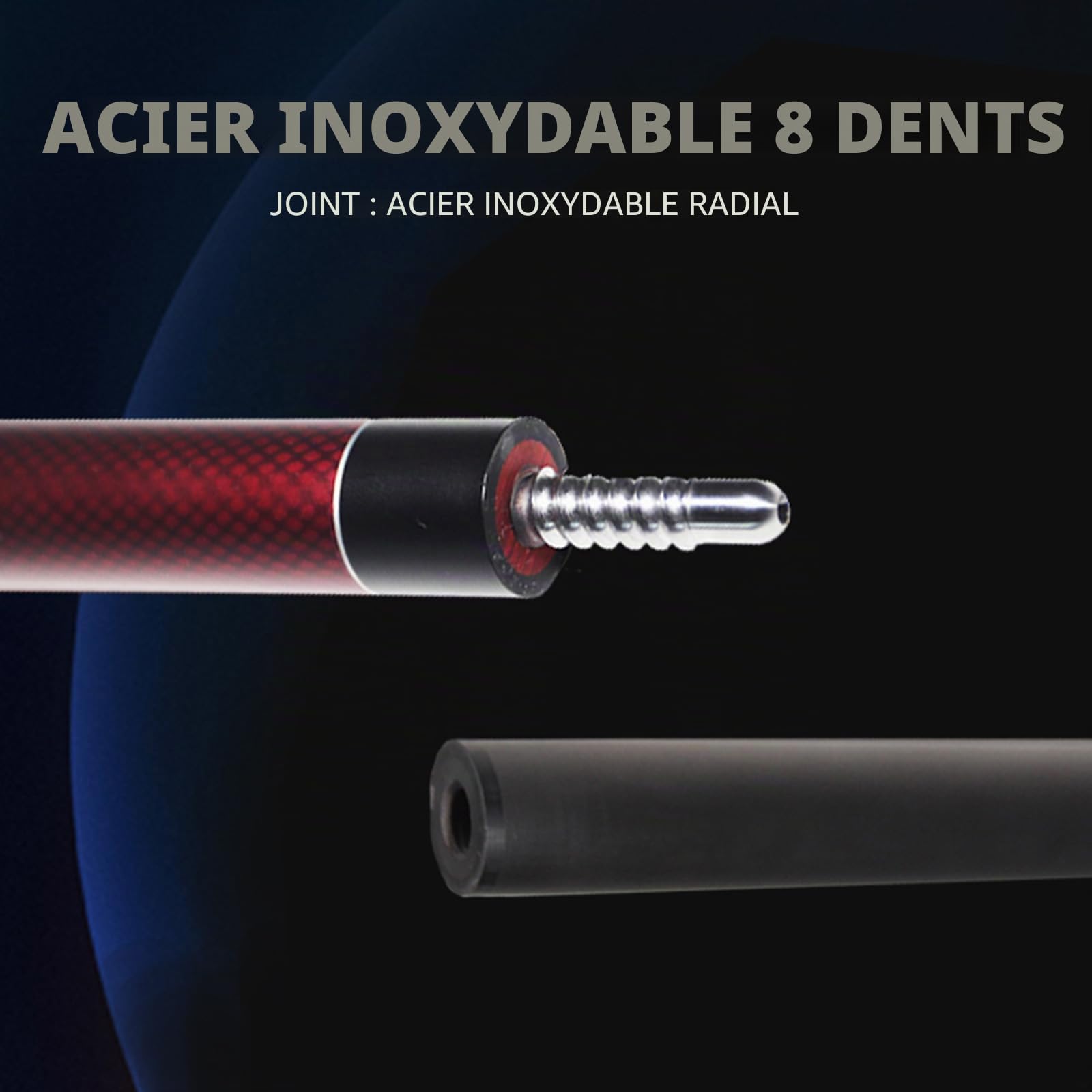 KHEALING Professional Carbon Fiber Pool Cue - 12.5 mm Tip - High Durability - 147 cm Pool Stick - Ideal for Pool Halls & Home Entertainment