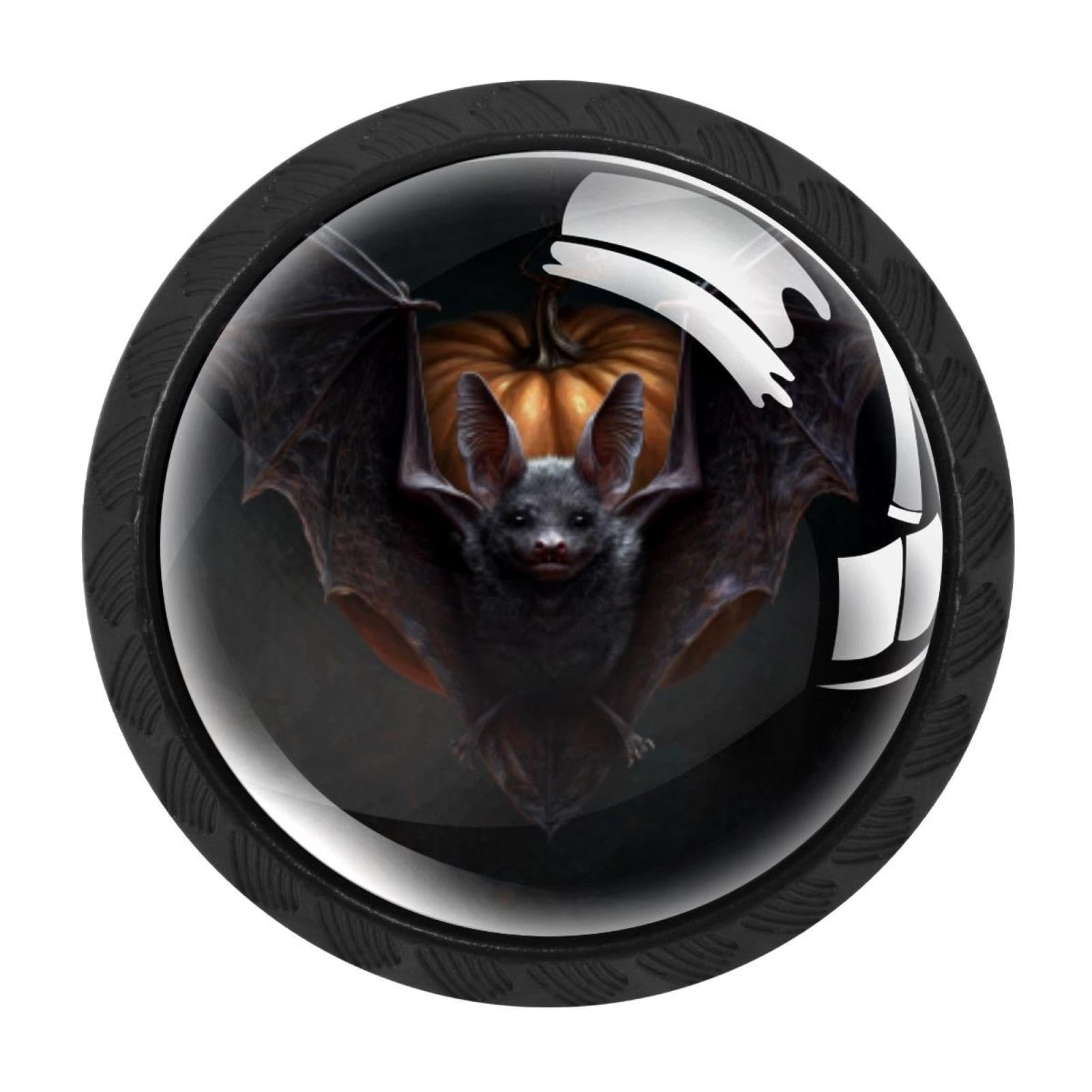 CHENZZZZ 4 Pack Black Halloween Bat Drawer Knobs, Cabinet Knobs Round Glass Knobs for Kitchen Cabinet Hardware Bathroom 35MM