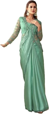 Indian Designer Plain border saree blouse woman in saari 9618