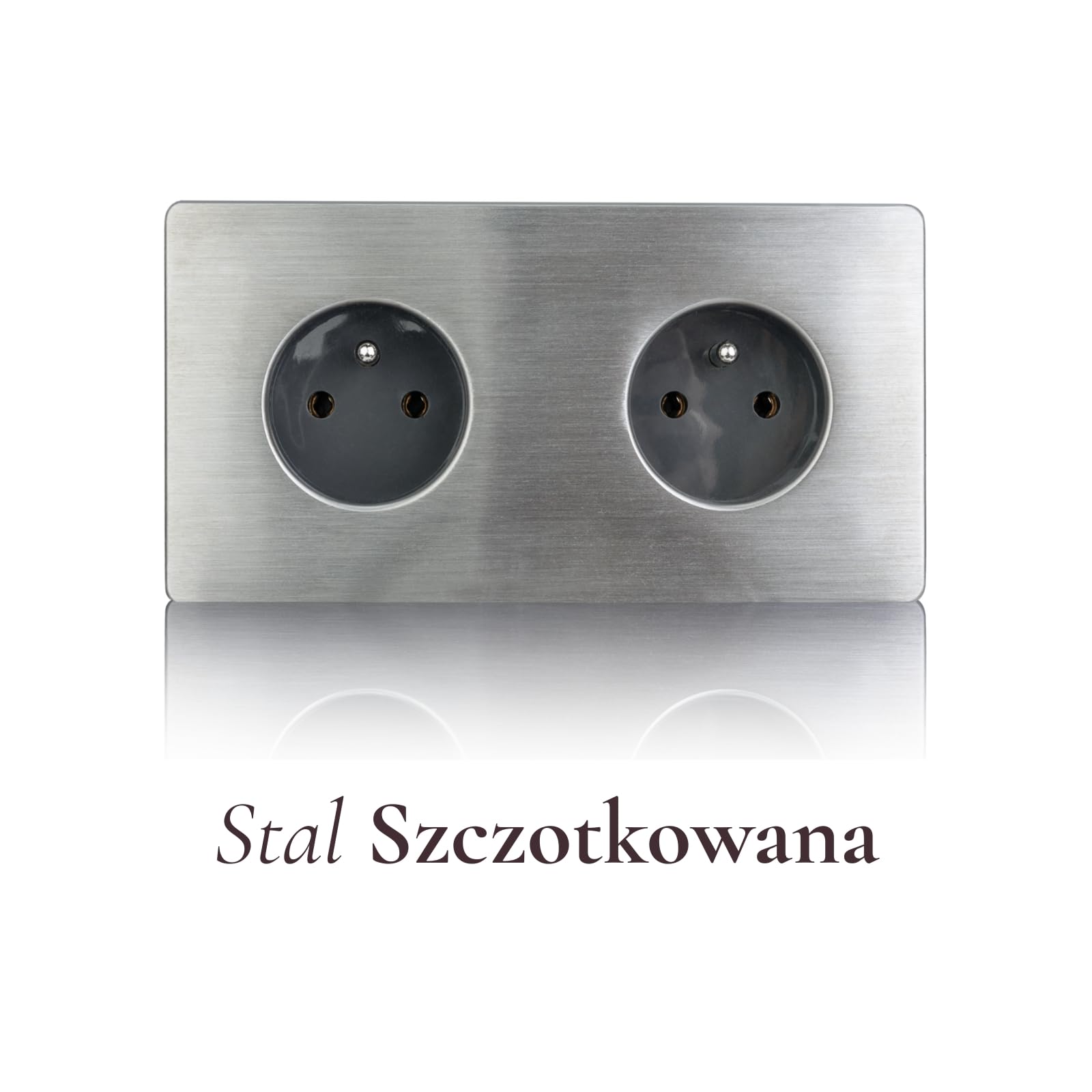 Gniazdko Elektryczne Podwójne Szare Stal Szczotkowana PREMIUM
