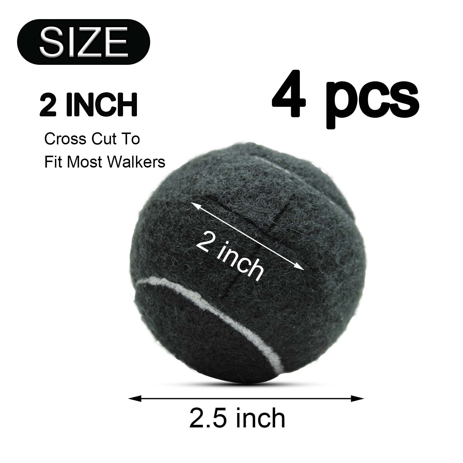 4 bolas de tenis precortadas para patas de muebles, almohadillas de fieltro resistentes y duraderas para protección del suelo (Negro)