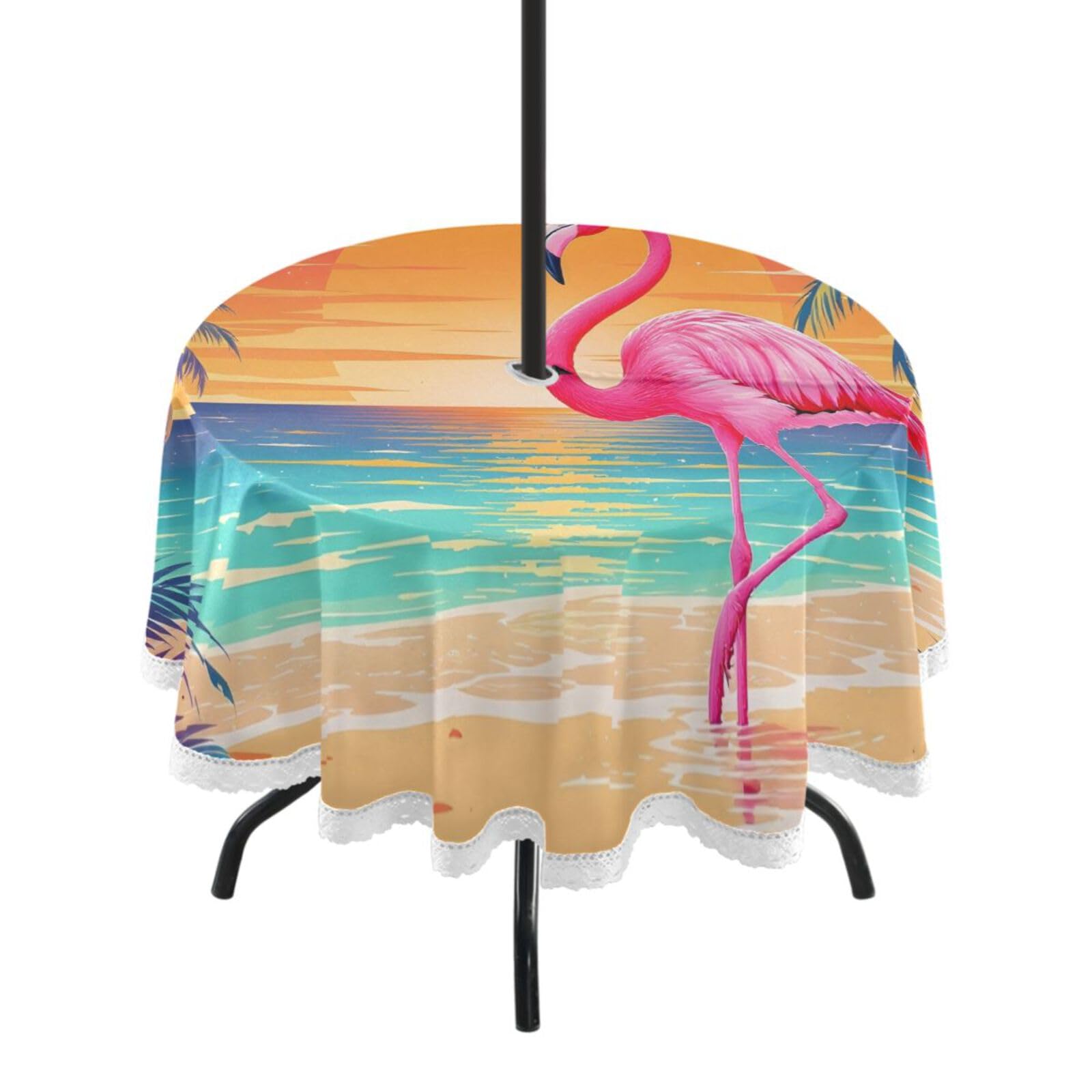Ttgoth Flamingo Outdoor Table Cloth 152 cm Water Stain & Resistan Tablecloth Wipeable Table Cover with Parasol Hole & Zipper for Garden Patio Party Picnic