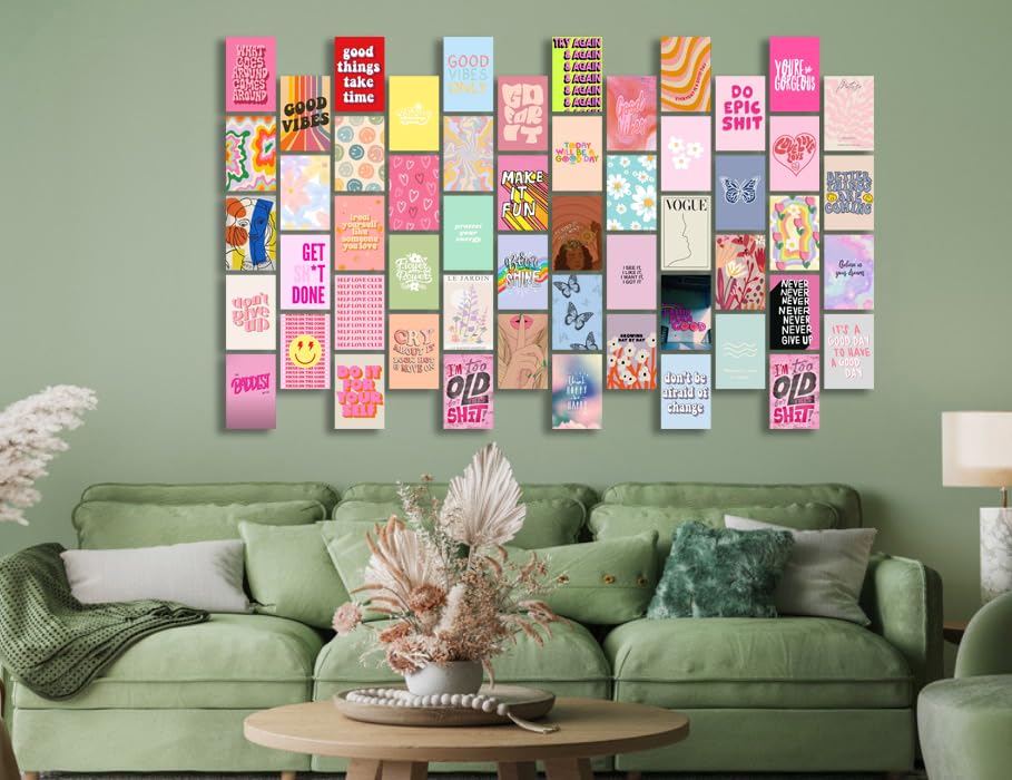 Image of Pack of 54 Danish Pastel Wall Collage Kit Posters - 4 x 6 Inches Wall Decor Poster - Wall Art For Bedroom, Living room, Office - 1 Tissue Tape