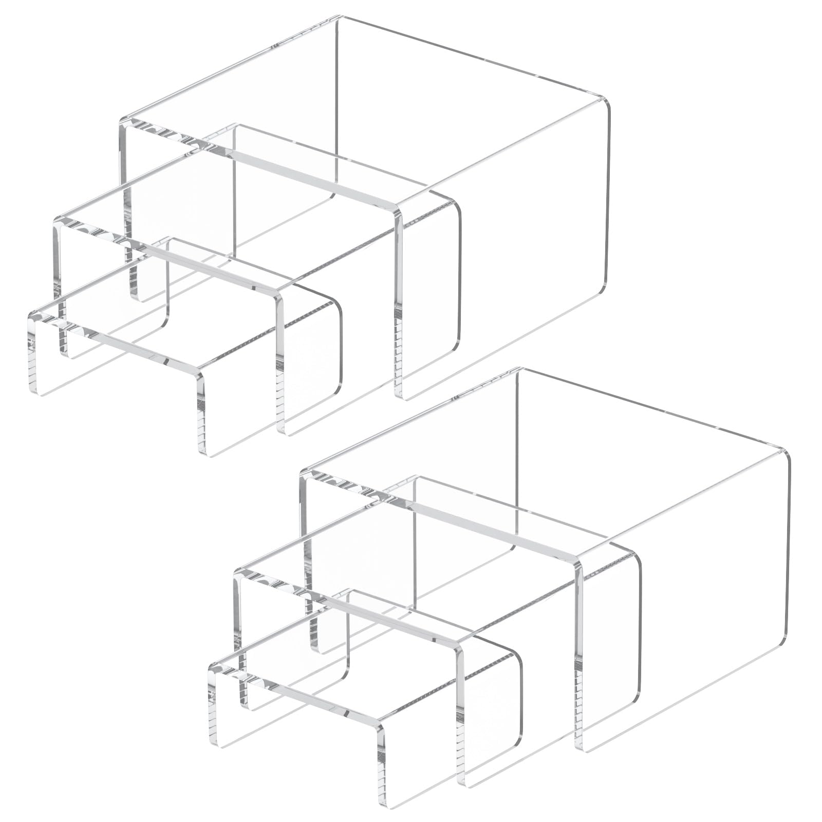 NIUBEE Acrylic Display Risers Stand 2 Sets,3 Steps Clear Riser Shelf Showcase for Amiibo Funko POP Figures -3"x3"x4"