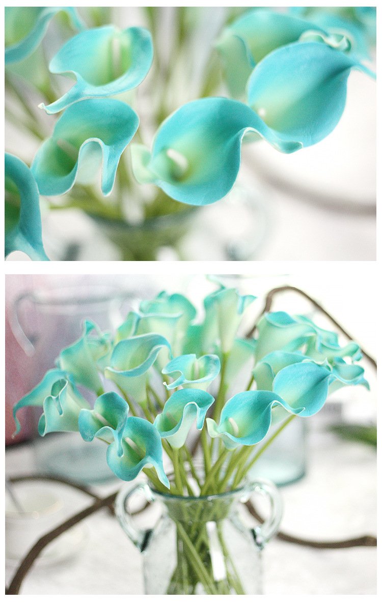 huaao 12 pcs Calla Lily Fleurs Artificielle Bleu en Latex Bouquets Réaliste de pour la Mariée De Mariage hôtel Maison Jardin Décoration Tables Baptême, Anniversaire, Arrangements Floraux