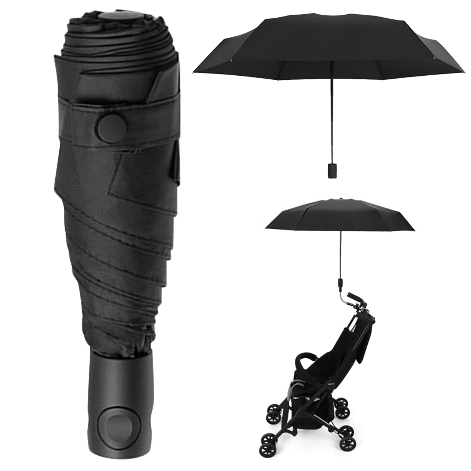 Sombrilla Carro Bebe Universal, Sombrilla Carro Bebe, Sombrilla Carrito Bebe, Parasol Carro Bebe, 90 Cm Diámetro, Sombrilla Carrito Bebe Universal para Bebés Y Bebés Con Mango De Paraguas - Negro