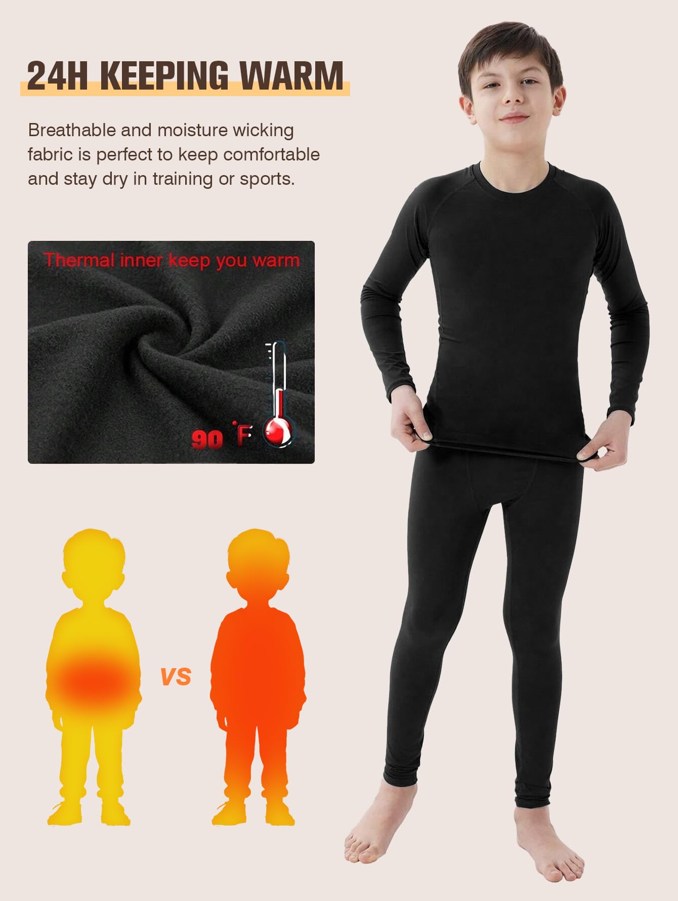 Conjunto de ropa interior de compresión de manga larga para niños, camiseta térmica