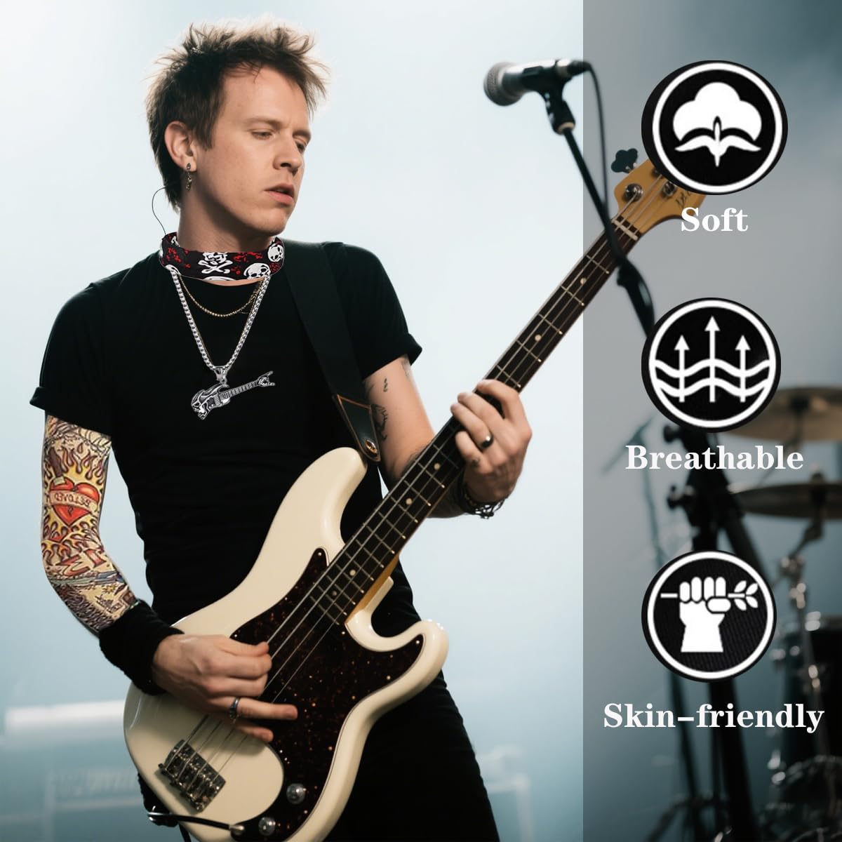 Mikbnfrb 9Pcs Rocker Costume Outfit Accessories for Men Women, 70s 80s 90s Disco Punk Halloween Party Accessories Black Curls Wigs