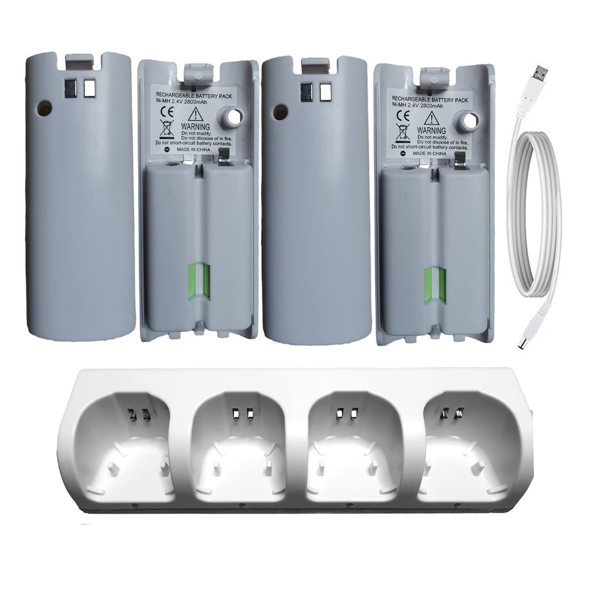 Yolispa Station Daccueil de Charge pour Contrôleur Wii avec 4 Batteries Rechargeables Et Voyants LED